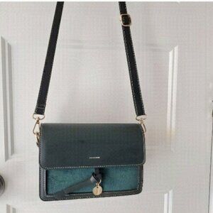 Structured Green Crossbody Shoulder Bag Gold Hardware Vegan Leather